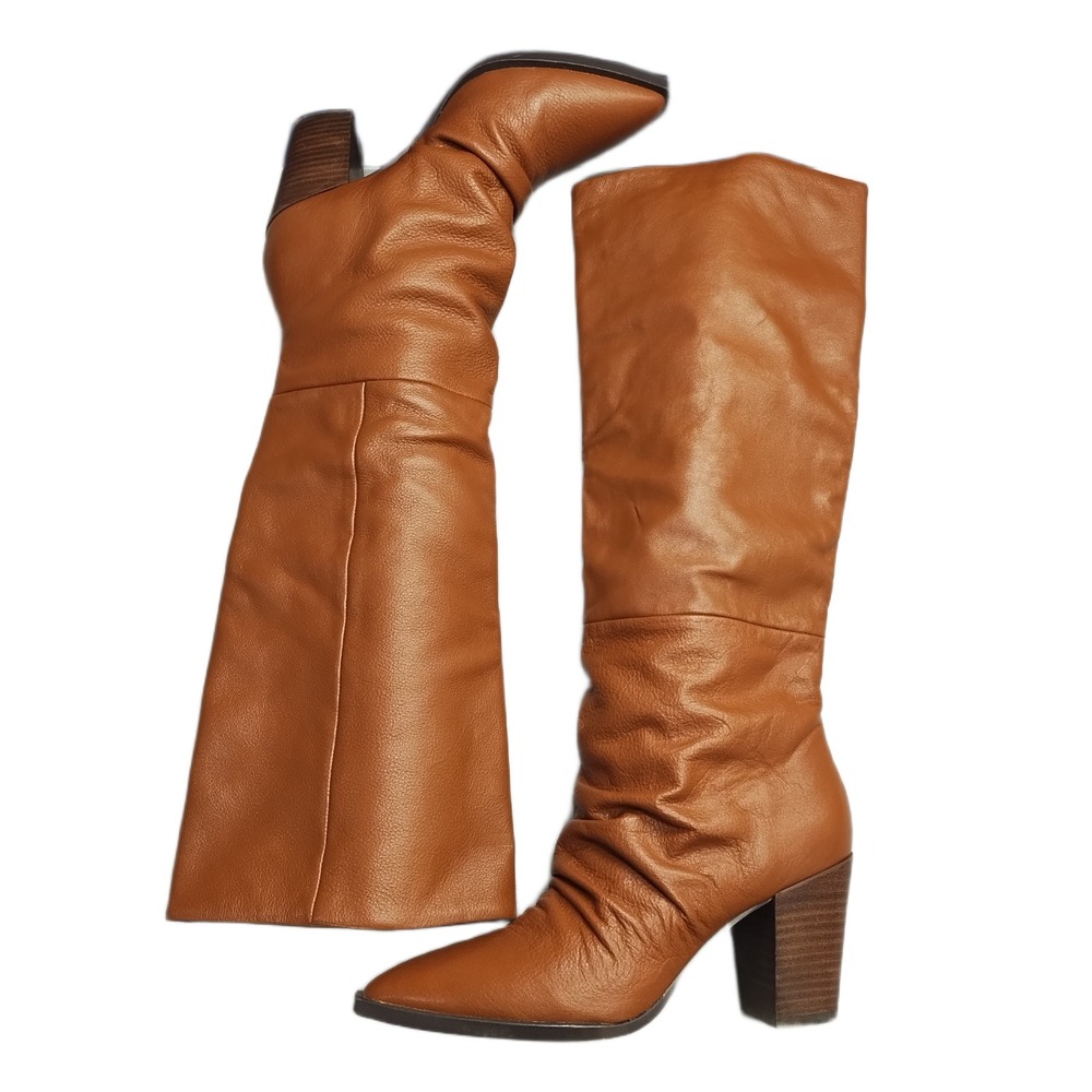Silent D Internal Slouchy Boots Womens Size 5.5 Brown Leather Pointed Toe EUC
